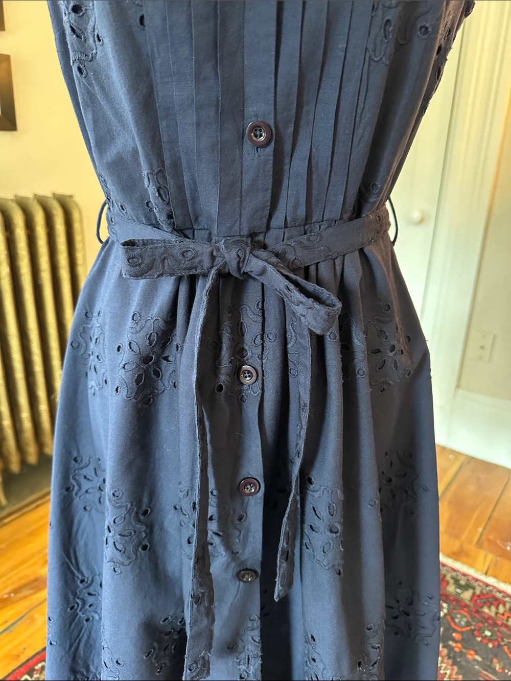 Boden Navy Sleeveless Eyelet Midi Shirtdress with Tie Waist - Picture 5 of 11